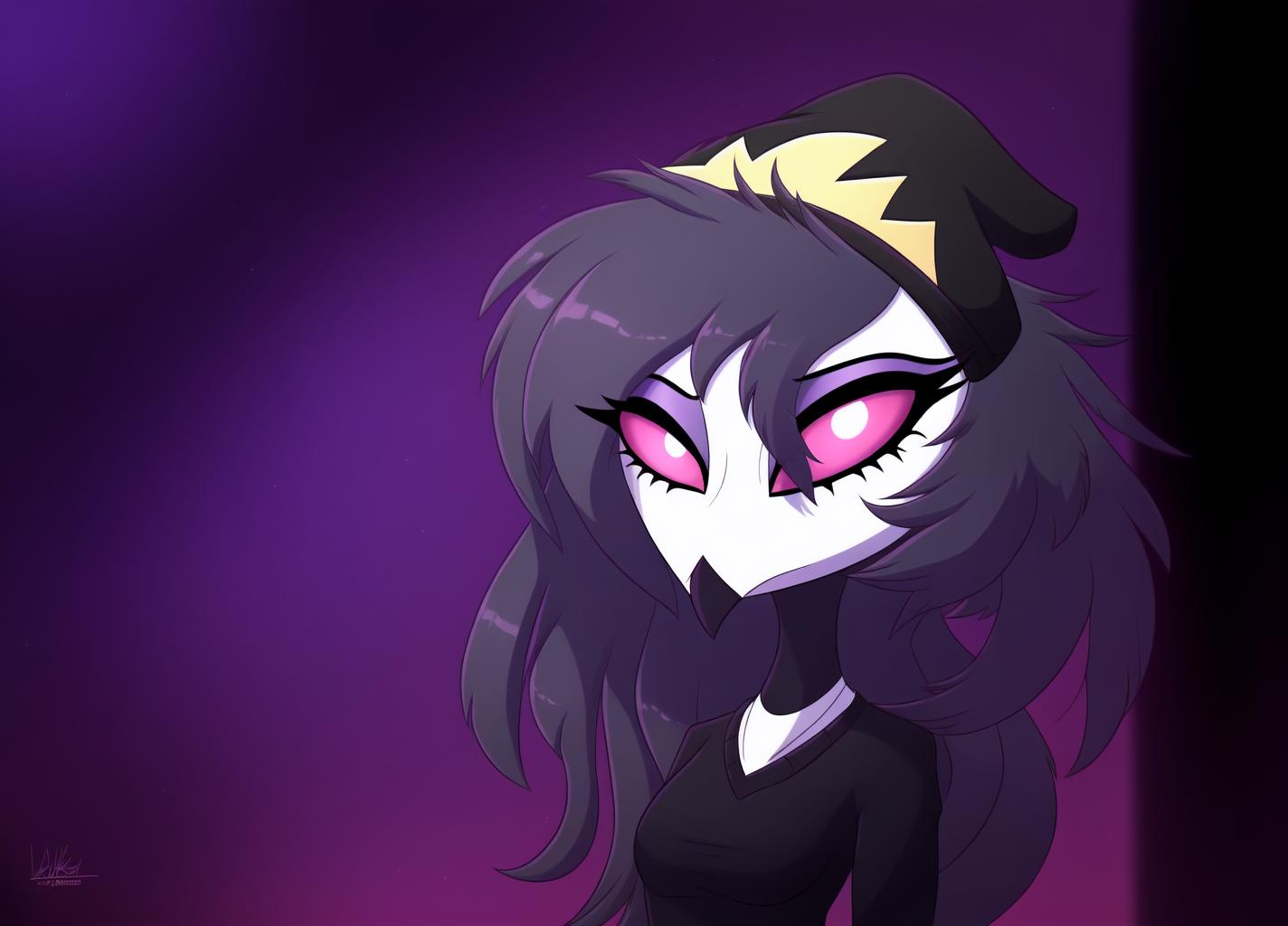 A close up of a cartoon girl with a black dress and a crown - SeaArt AI