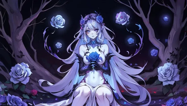 masterpiece, intricate, roses , organic fire, (woman:0.8), branches , creature and personification, floating hair , decepticon, lamia, (particleA, paccelerator:0.8), ghost, hitodama , (horror \(theme\):1.2), astral cosmic horror,