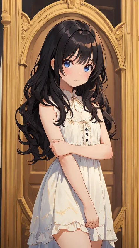 (masterpiece:1.4),(best quality:1.4),
looking at viewer, 1girl, bright skin, (shiny skin:1.2), curious face,natural wavy, black hair, cowboy shot, fringe, dress, day,