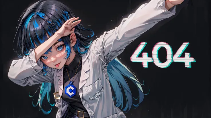 (Featured on Pixiv, golden ratio, best quality, masterpiece:1.2), highly detailed, simple background, (8k uhd, absurdres:1.2), (head tilt, looking at viewer),
,1girl, solo, (civitai-chan, braided bangs, multicolored hair, black hair, blue hair and blue eyes:1.5), (labcoat, shirt, shirt tucked in, single vertical stripe, black skirt, pencil skirt, necklace, belt, :P), feminine hand, covering face
, <lora:add_detail:0.8> <lora:gijinkaseries_civitai-18:0.9>