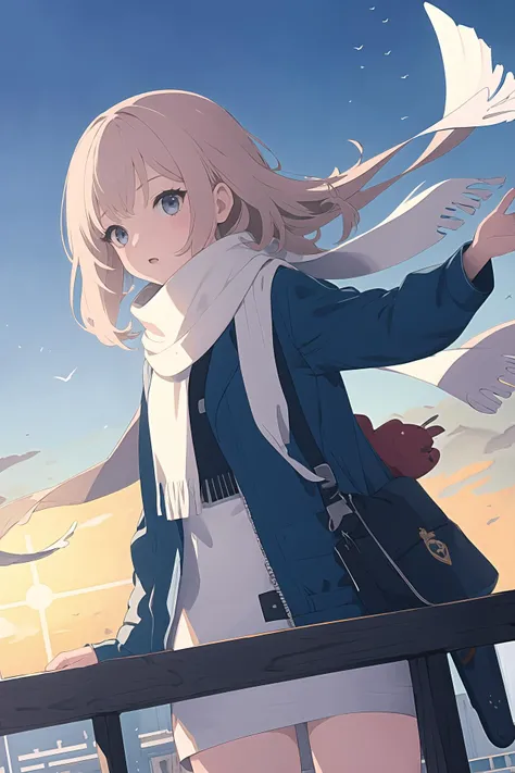 (best quality, masterpiece, highres),1girl,solo,scarf,dock,dynamic_angle,<lora:onlysimple_v1:1>,