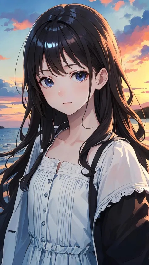 (masterpiece, best quality:1.2), looking at viewer, (earlyteen:1.2), (cinematic:1.4), wavy hair, (shiny skin, bright skin:1.2), outdoors, cloudy sky,