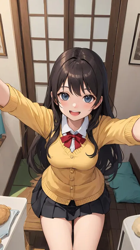 {from above|top view},
(masterpiece),(best quality),
looking at viewer,
long hair, (wavy hair:0.9),
(character on front:1.2), {dress|skirt},
happy face, {indoors|outdoors},