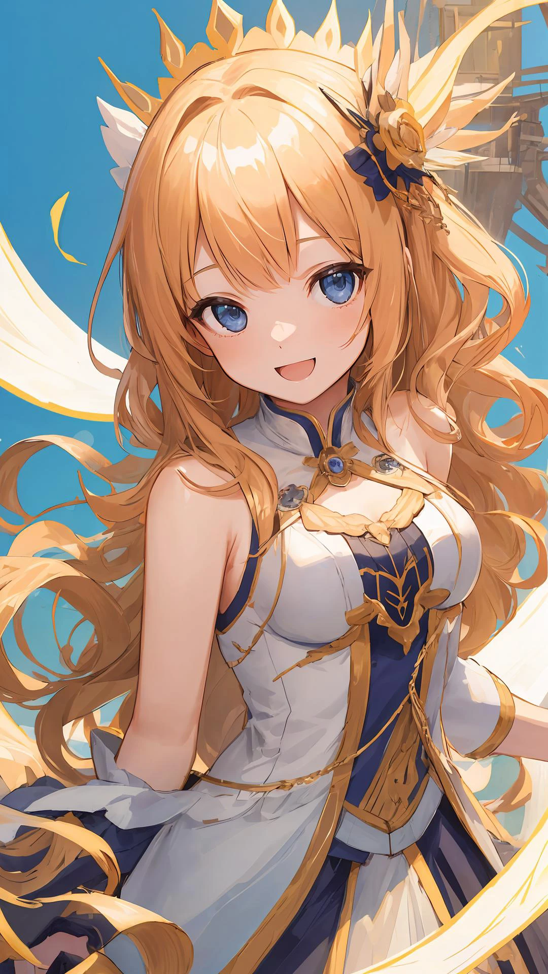(masterpiece:1.2), (best quality:1.2), (hyper background:1.1), (unreal background:1.1), outdoors,
(wavy hair:0.9), fringe, shiny skin, looking at viewer, (upper body:0.7), medium breasts, happy face,
