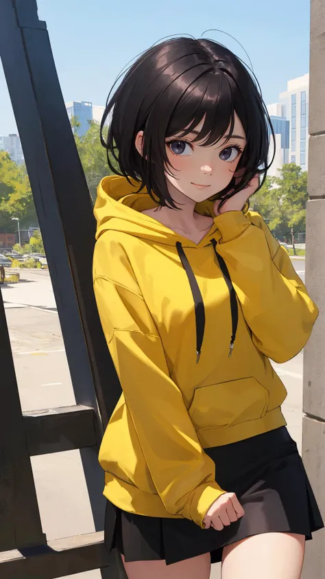 (masterpiece, best quality:1.2), (looking at viewer), (wavy hair:0.8),
1girl, (upper body:0.85), (black theme:1.2), {indoors|outdoors}, dark eyes, dark hair,
{long hair|medium hair|short hair|updo}, hoodie, (tight skirt:1.2),
({happy face|peaceful face|shy face|curious face}),