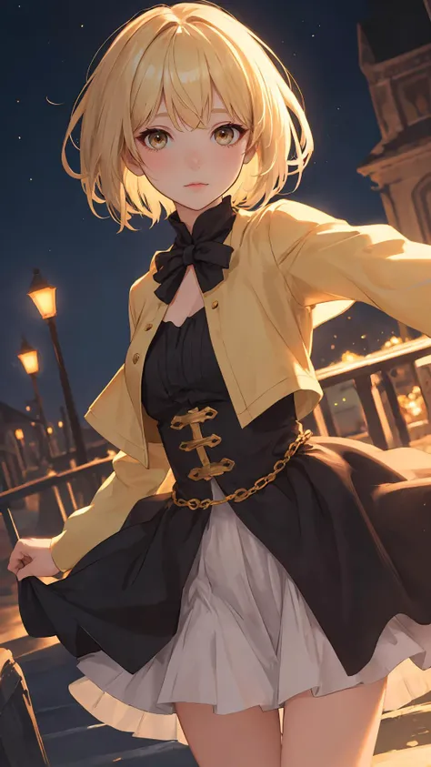 {Voluminous updo|natural wavy|upd|pixie cut}, looking at viewer, (cinematic:0.7), depth of field,
masterpiece, best quality, outdoors, night, (character on front:1.3),
ivory hair, gold eyes,