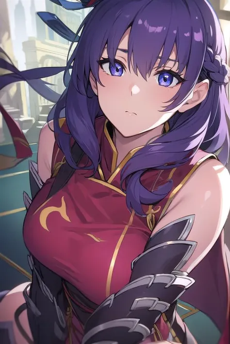 maorixia, <lora:maorixia-lora-nochekaiser:1>,
mao rixia, blue eyes, purple hair,
BREAK chinese clothes, gauntlets, mary janes, thighhighs,
BREAK looking at viewer,
BREAK outdoors,
BREAK <lora:GoodHands-vanilla:1>, (masterpiece:1.2), best quality, high resolution, unity 8k wallpaper, (illustration:0.8), (beautiful detailed eyes:1.6), extremely detailed face, perfect lighting, extremely detailed CG, (perfect hands, perfect anatomy),
