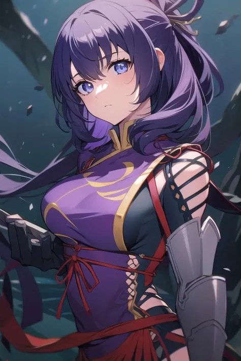 (masterpiece, best quality, perfect face, expressive eyes), 1girl, (anime), (adult), ponytail, red eyes, ((blue hair)), chinese armor, small breasts,
