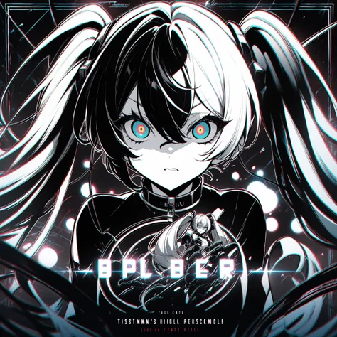 Score_9,score_8_up,score_7_up,source_anime,anime,depth of field,chromatic aberration,monochrome, breasts,hatsune miku, dark aura,evil,english text,album cover,"Dark Star",glowing,glowing eyes,wire,cable,<lora:vocaloid_matryoshkamiku_ponyXL:0.7>,matryoshkamiku,twintails,multicolored eyes,piercing,exaggerated eyes,