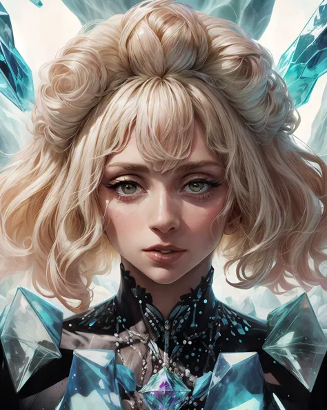 portrait of beautiful woman gggg, crystalline queen, covered in stalagmites and stalagtites, 8K, high quality, photorealistic, realism, hyperrealism, film grain, 2009, black|blond hair <lora:add_detail:0.5> <lora:diffusiondesign_gggg1_V1-15:1>
