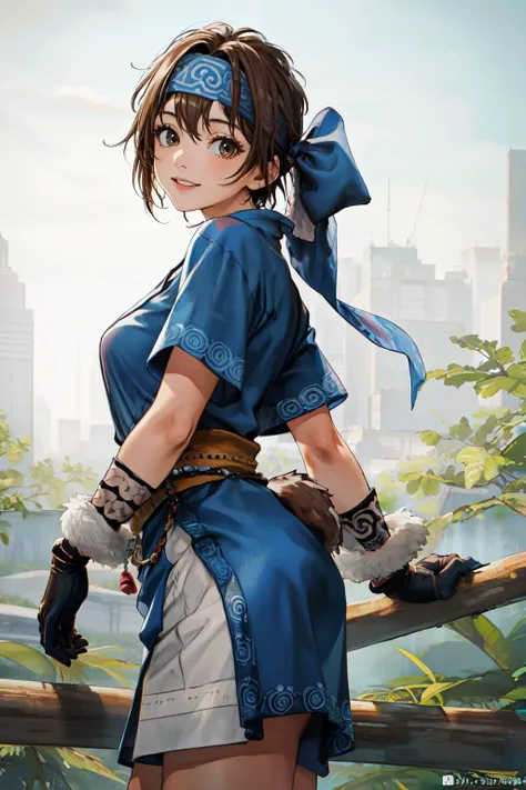 (best quality, masterpiece, RAW photo,ultra-detailed:1.2), <lyco:GoodHands-beta2:1.0>,1girl,solo,looking at viewer,smile <lyco:anime_minimalist_v1-000020:-0.6> rimururums, ainu clothes, breasts, headband, gloves,brown short hair, <lyco:RimururuMS:0.85> small breasts,