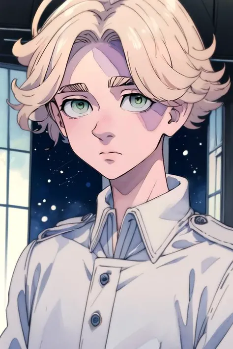 (best quality:1.1), (masterpiece:1.4), still, looking at viewer, upper body, , (watercolor illustration, soft pastel colors:1.1), , 1boy, solo, male focus, <lora:seishuu_inui:0.98>, seishuu_inui, blonde hair, green eyes, , , sci-fi,