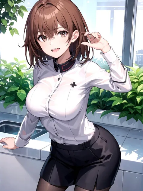 1girl, <lora:Misaka_Worst_V2:0.7>, (solo), bkoody, sexy, uniform, brown hair