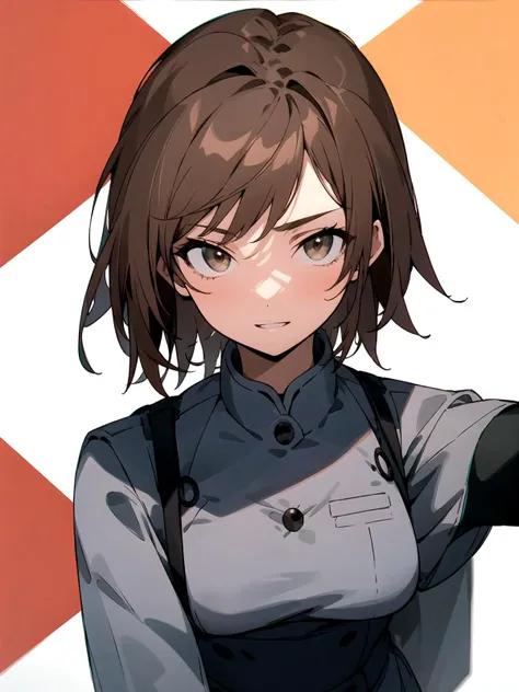 1girl,  <lora:Misaka_Worst_V3:0.7>,  (solo), bkoody, sexy, uniform, brown hair