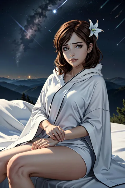 ((ultra detailed, masterpiece, best quality))
<lora:WolfNerissa:0.8>
WolfNerissa, 1girl, solo, brown hair, flower, atop a mountain peak, gazing at a mesmerizing meteor shower, wrapped in a cozy blanket