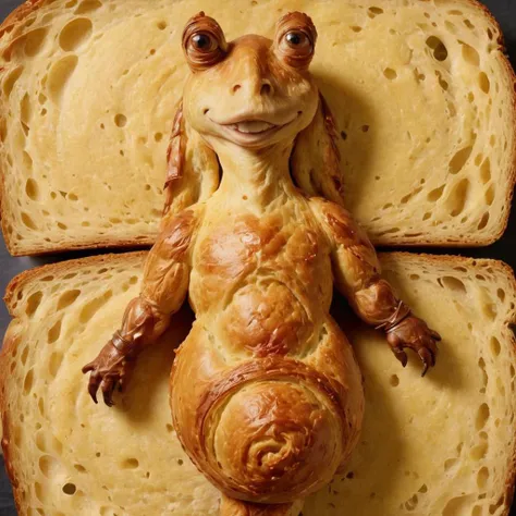 masterpiece, best quality, jjbinx:1.7 <lora:JarJarXL2-000026:1.5>, jjbinx made of bread, crust, hyperdetailed photography, veiny penis, soft light, nipple sleeves, efficacious, alleyway, waving, <lora:Bread:0.7>
