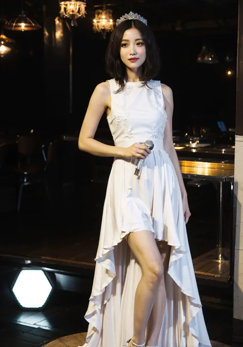 realistic, ultra realistic, masterpiece, best quality, 1 girl, solo, satin long dress, in the party, jewelry, white dress,
<lora:yaobeina:0.8>