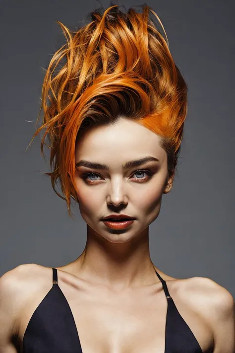 mirker <lora:MirandaDogu2.1_768v1:1>   by Flora Borsi, style by Flora Borsi, bold, bright colours, orange Mohawk haircut, ((Flora Borsi)),