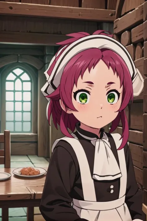 <lora:aisha-greyrat-sdxl-v10:0.7>
one 8-year old girl, (aisha greyrat), standing in a medieval tavern
she is looking at viewer, her face is detailed and smooth, her eyes are hyper detailed, masterpiece,
long sleeves, dress, green eyes, red hair, hairband, apron, maid, white hairband,
The soft lighting and detailed surroundings create an immersive environment where imagination runs wild,
draw it in the style of mushoku tensei,
hyper-detailed, high quality visuals, dim Lighting, sharply focused, octane render, 8k UHD