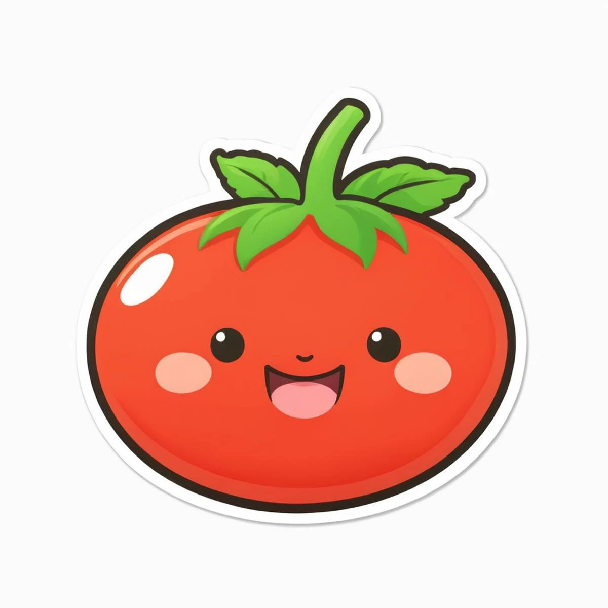 kawaii style kawaii sticker, cute happy tomato with a white background . cute, adorable, brightly colored, cheerful, anime influence, highly detailed