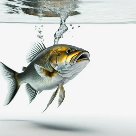 a fish, out of water, stuggling to breath, WITH A WHITE BACKGROUND, highres, masterpiece, 8k, 4k, (realistic photo), (photorealistic:1.2), bokeh, <lora:white_1_0:0.75>, <lora:wowifierXL:0.33>