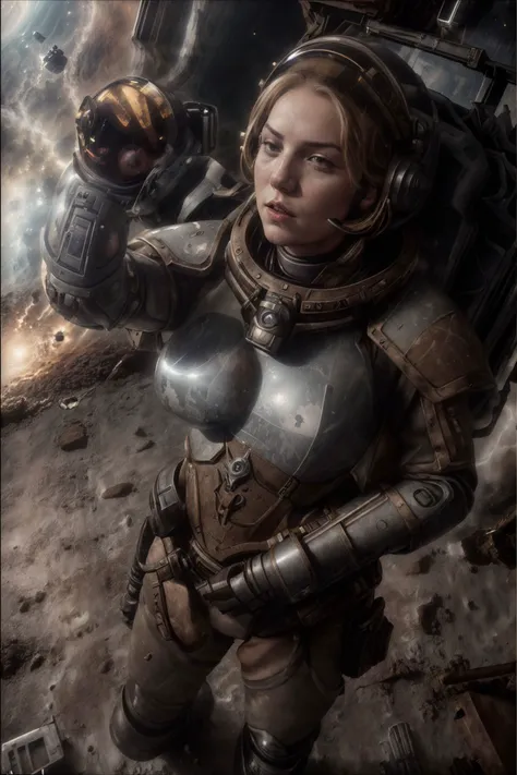 1girl, (photographic:1.3), (RAW photo:1.3), (ultra wide lens:1.3), (far shot:1.3), (selfie shot:1.3), ((k4tw1nn1ck)), (an astronaut taking selfie floating on space:1.4), cleavage, soldier, spacesuit, rifle, fighting, war, battle, (helmet on:1.3), (infinite space behind her:1.3), (no gravity:1.1), soft lighting, film grain, Fujifilm XT3, dslr, masterpiece, best quality, realistic, high-quality, realistic works, ultra-high details, 8k uhd, real skin materials, <lora:add_detail:1>, <lora:LowRA:0.5>, astra militarum, imperial guard, wh40k, <lyco:whsororitas_v4:.35> <lyco:ww1ger_v0.1:.6>