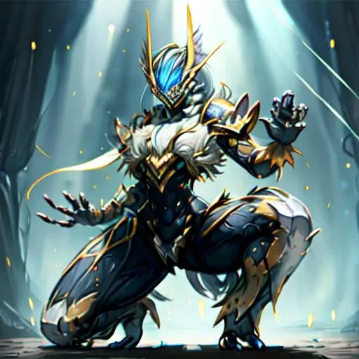 WARFRAME, <lora:warframe_v1-000012:0.8>, Beautiful Art Style, 1girl, young woman, looking at viewer, perfect, colosseum, twirling pose, pirate costume, blaziken, blue iris, yellow sclera, neck tuft, chest tuft, crotch, scuted arms, talons, talon hands, talon feet, tail feathers, <lora:blazikenLora_at3V1:0.8>,