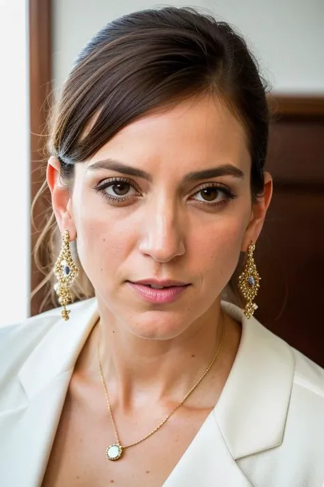 portrait of emb-katyakotrikadze , jewelry, luxury, earrings, rings, stud earrings, cake dress, worried look, RAW, best quality, masterpiece, ultra-detailed, photorealistic, hyperdetailed, hyperrealism, 8k, full sharp, (extremely detailed eyes, extremely detailed face), detailed skin, textured skin, insane details, soft lighting, UHD, looking at viewer, volumetric lighting, intricate details, sharp focus, absurdres, highres, style by Fritz Scholder, bold, bright colours, by Umberto Verdoliva , bloom, fujifilm xt-4, film strip,