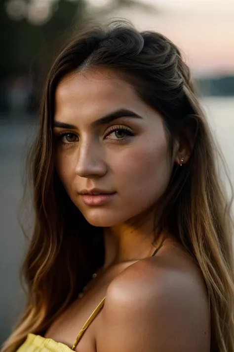 Realistic photo of a beautiful 4n4d34rm4s-v2 woman, 1girl, solo, long hair, looking at viewer, blonde hair, brown hair, brown eyes, yellow eyes, lips, portrait, realistic, nose, soft lighting, professional Photography, Photorealistic, detailed, RAW, analog, sharp focus, 8k, HD, DSLR, high quality, Fujifilm XT3, film grain, award winning, masterpiece<lora:4n4d34rm4s-v2:1.0>