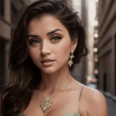 Picture, best quality, a woman in the city at night, photo of beautiful AA<lora:AA:1.0>, night dress, brown eyes, make up, jewlery, looking at viewer, perfect face, perfect eyes, sharp focus, Intricate, High Detail, dramatic, photorealistic,