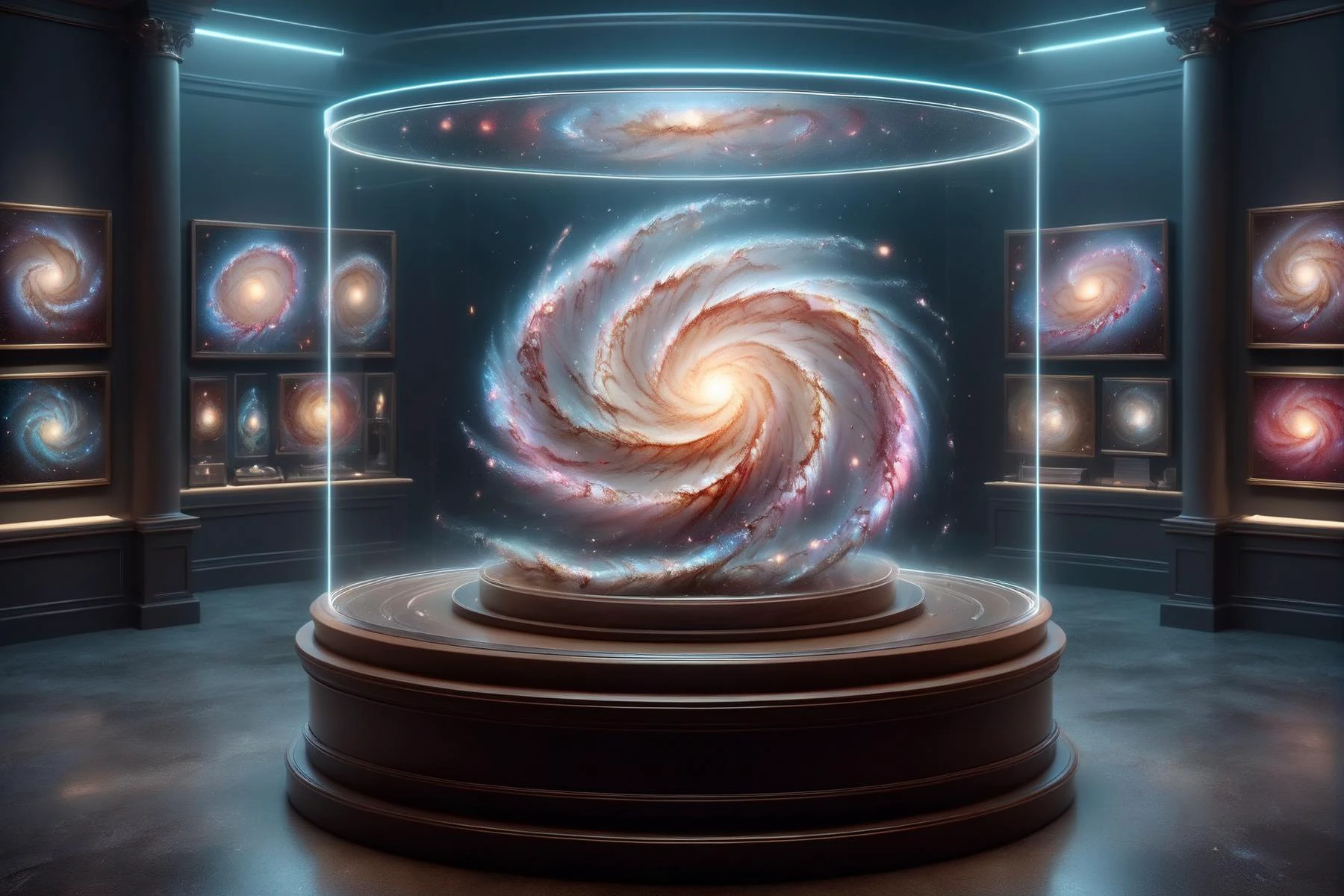 small colorful mad-spiral-galaxy in display case, museum in the background<lora:DisplayCaseXL:0.7> <lora:Spiral_Galaxies_SDXL:0.8> <lora:great_lighting:1> great lighting <lora:sd_xl_dpo_lora_v1:1> <lora:aesthetic:1> aesthetic, (masterpiece:1.2), best quality, (hyperdetailed, highest detailed:1.2), high resolution textures