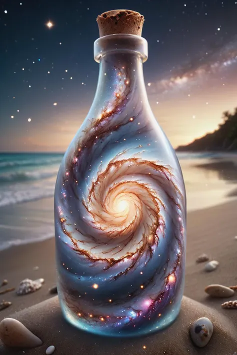 holding a mad-spiral-galaxy in a bottle on the beach <lora:Spiral_Galaxies_SDXL:0.7>, (masterpiece:1.2), best quality, (hyperdetailed, highest detailed:1.2), high resolution textures