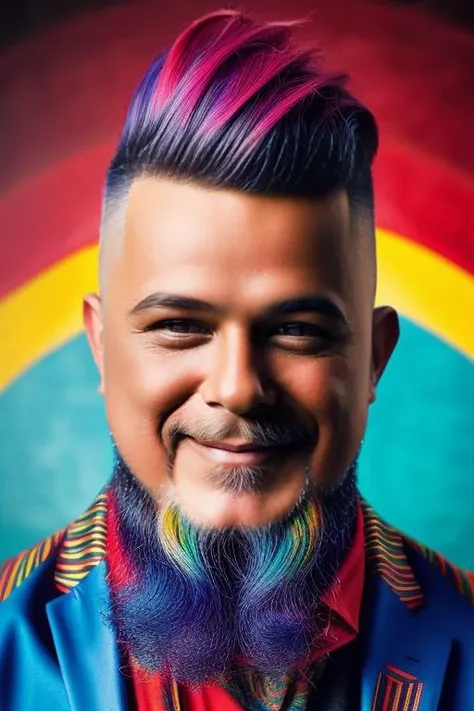 analog style, modelshoot style, portrait photo of sks man with beard, bold, bright colours, rainbow Mohawk haircut, <lyco:locon_perfecteyes_v1_from_v1_64_32:0.85> <lora:alesanz:1>