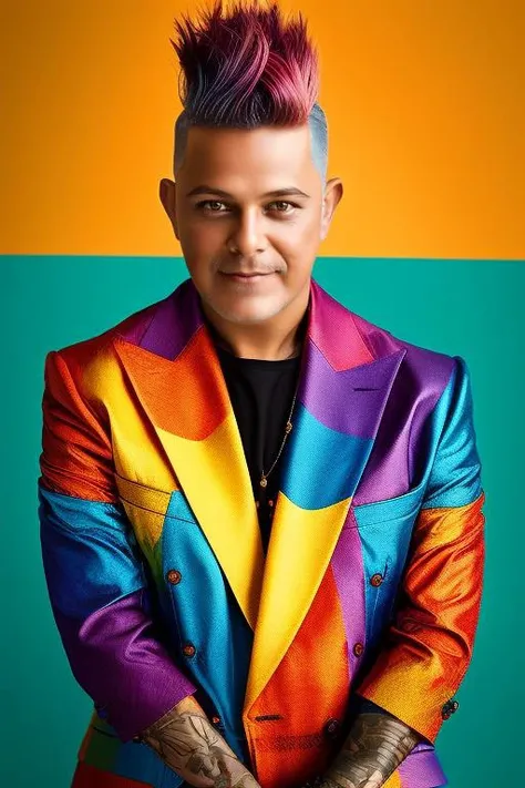 analog style, modelshoot style, photo of sks man with bead by Flora Borsi in full body shot, style by Flora Borsi, bold, bright colours, rainbow Mohawk haircut, ((Flora Borsi)) <lyco:locon_perfecteyes_v1_from_v1_64_32:0.85> <lora:alesanz:1.25>