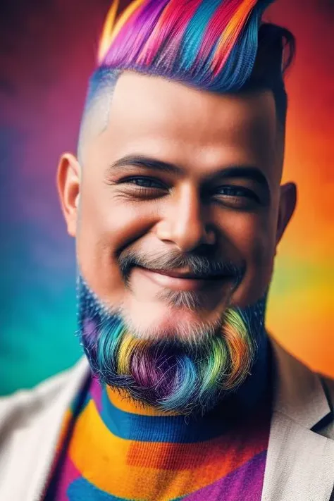 analog style, modelshoot style, portrait photo of sks man with beard, bold, bright colours, rainbow Mohawk haircut, <lyco:locon_perfecteyes_v1_from_v1_64_32:0.85> <lora:alesanz:1>