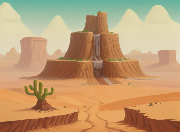 <lora:background-terraria-richy-v1:1.0>, (terrariabackground:1.1), sand, desert, oasis, giant cake, giant ice cream, depth of field, video game background, platformer game,