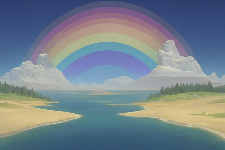 (masterpiece, best quality:1.2), terrariabackground, no humans, outdoors, scenery, rainbow, blue sky <lora:background-terraria-richy-v1:1>
