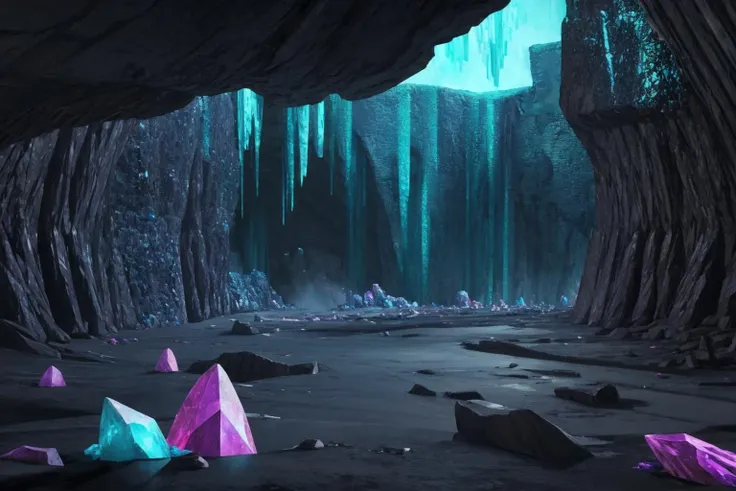 masterpiece, best quality, <lora:background-terraria-richy-v1:1> cavebackground, underworld, cave, darkness, dark, shine, glow, crystals, minerals, shiny, reflective