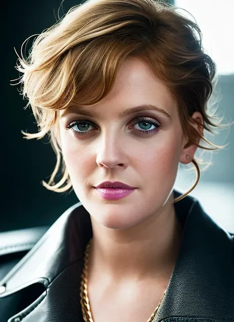 portrait of skswoman, stupid , wearing luxury fashion , with light brown Asymmetrical haircut epic (photo, studio lighting, hard light, sony a7, 50 mm, matte skin, pores, colors, hyperdetailed, hyperrealistic), <lyco:Drew Barrymore:1.2>