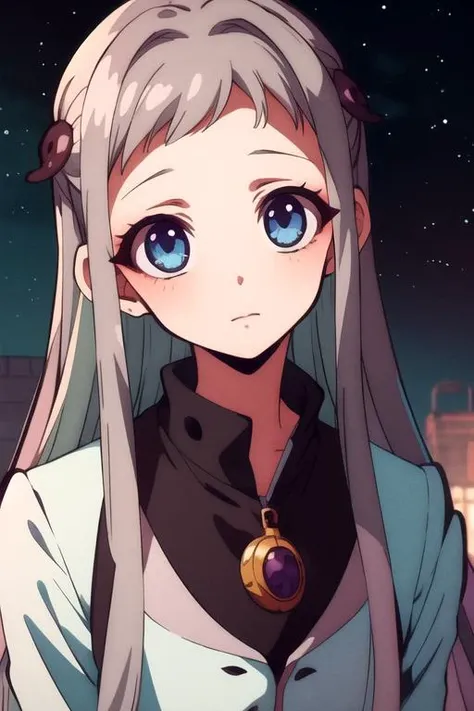 masterpiece, best quality, movie still, 1girl, grey-blue eyes, gray hair,, solo, looking at viewer, , , anime coloring, , Time travelers- Clad in unique, futuristic suits or garments that reflect their time-traveling technology., High resolution, <lora:hanako-kun_style:0.9>, hanako-kun_style