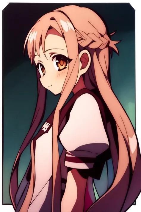 masterpiece, best quality, still, 1girl, <lora:asuna_(sao)_v1:0.65>, aaasuna, long hair, brown hair, braid, brown eyes, solo, looking at viewer, , , , , Artificial intelligence, , <lora:hanako-kun_style:1>, hanako-kun_style