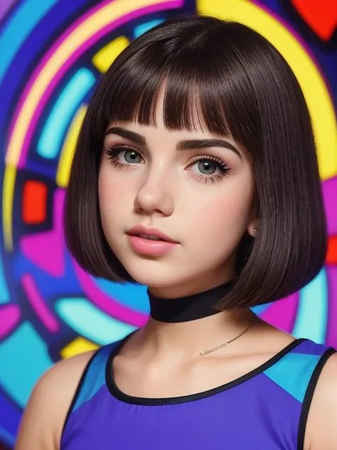 S068_SophieXDT face, trippy pop art, portrait, 1940's hairdo, headshot, formal hairstyle, flirty, parted lips, (looking at viewer)
