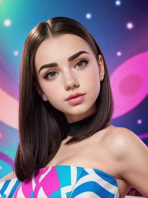 S068_SophieXDT face, trippy pop art, portrait, 1940's hairdo, headshot, formal hairstyle, flirty, parted lips, (looking at viewer)
