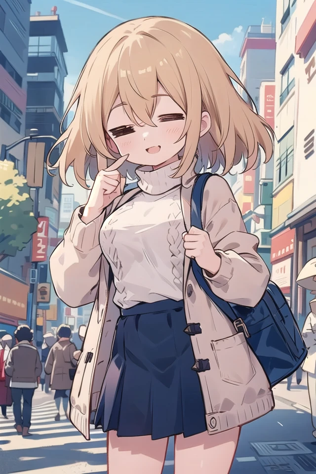 <lora:hotarueye_comic3_type2:1.5>, insanely detailed, absurdres, ultra-highres, ultra-detailed, best quality,
1girl, solo, nice hands, perfect hands,
BREAK
duffle coat, (turtle neck sweater:1.2), Pleated skirt
BREAK
happy smile, laugh, open mouth, standing,
from below,
cute pose, cowboy shot,
BREAK
slender, kawaii, perfect symmetrical face, ultra cute girl, ultra cute face, ultra detailed eyes, ultra detailed hair, ultra cute, ultra beautiful,
BREAK
in harajuku, shibuya, tokyo, street, crowd, cityscape,
BREAK
medium large breasts,
(blonde medium hair, blue eyes), hair between eyes