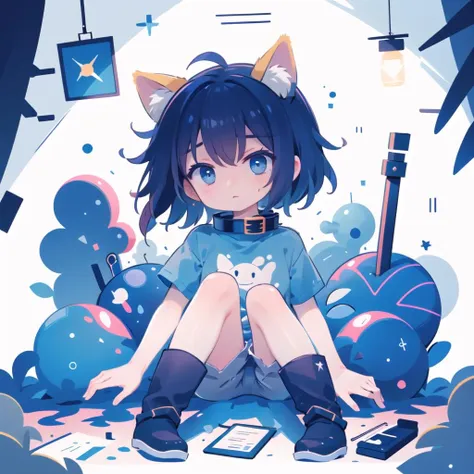 <lora:flat_illustration:0.6>,<lora:normal_cute:0.8>,
good lighting,
(A girl:1.5),Fox ears,Aqua eyes,short hair,messy hair,
T-shirt,jeans,Underwear,Long Boots,Black Knee high socks,Collar
expressionless,flat,shy,solo,Sitting position