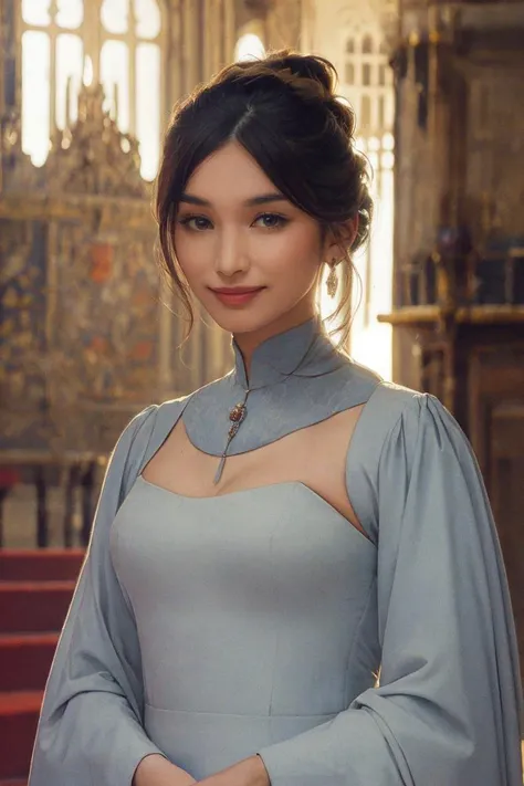 headshot, (medieval era:1.25), princess dress, in castle, smile, soft colors, masterpiece, high quality, (high detailed skin:1.1)
<lora:gemma_chan_lora_v01:1> gchan