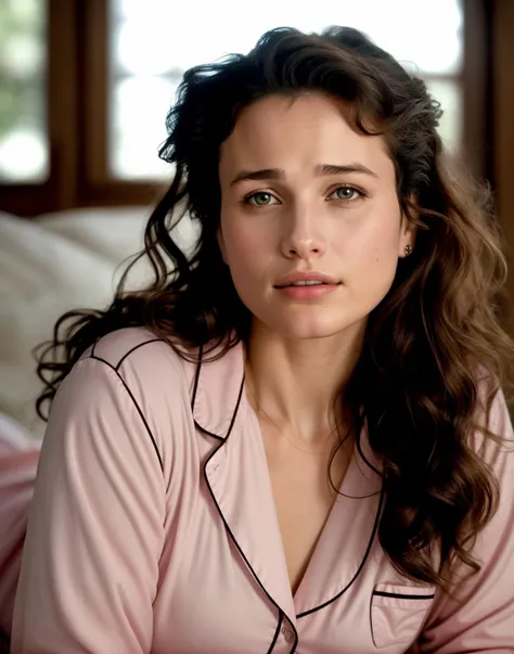 Andie MacDowell, close up photo, laying on her side, facing the camera, shy, perfect eyes, highly detailed beautiful expressive eyes, detailed eyes, 35mm photograph, film, bokeh, professional, 4k, highly detailed dynamic lighting, photorealistic, 8k, raw, rich, intricate details, key visual, vivid colors