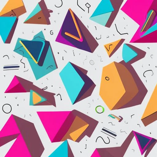 MemphisStyle-6750, multicolor shapes, triangles, circles, hexagons, lines, (halftones), vector art, (white background)