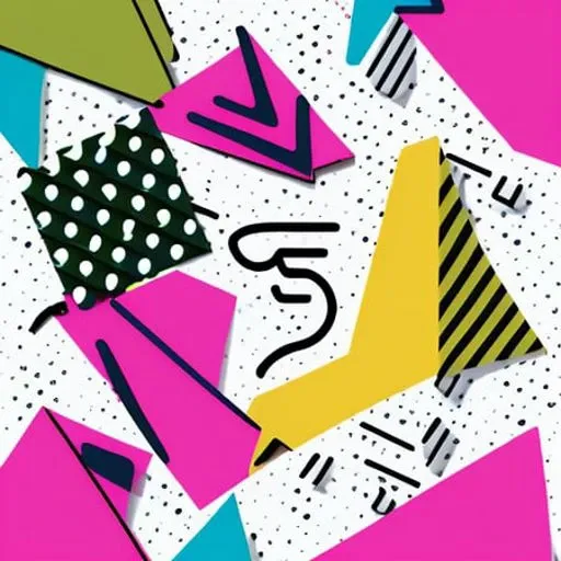 MemphisStyle-6750, multicolor shapes, triangles, circles, hexagons, lines, (halftones), vector art, (white background)