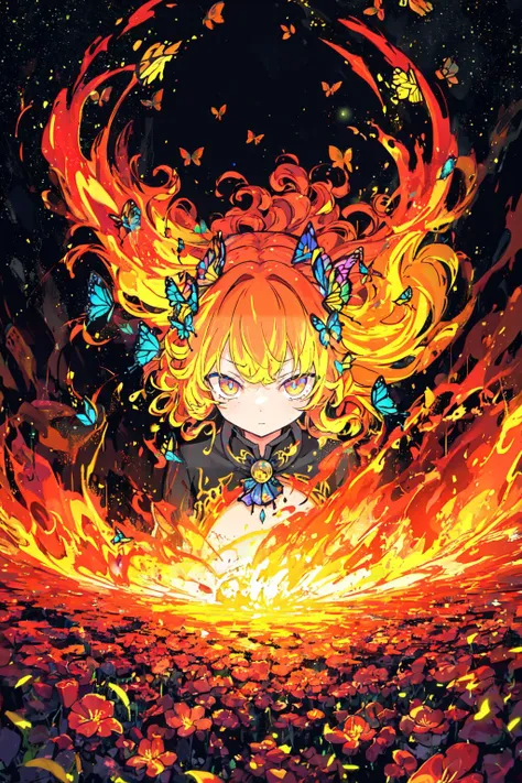 shifted reality, elemental butterflies rage, broken reflections, magic fireflies tornado,
liquid fire flow, chaotic flowers, fierce fire night,
A charming 24 yo Swedish curly blonde,
heartbreaking fantasy art, mind-blowing painting, unreal scenery